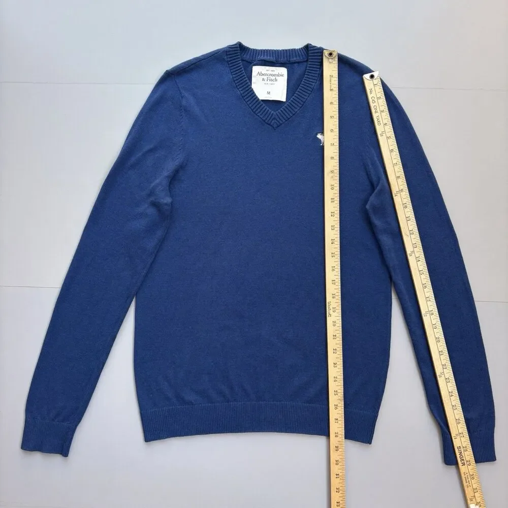 Abercrombie & Fitch Sweater Men Medium Blue V Neck Cotton Wool Cashmere Y2K